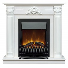 Каминокомплект STEFANIA/ВИОЛА Белый фактурный с золотой патиной с очагом Электроочаг FOBOS ЛАЙТ/ФОБОС ЛАЙТ