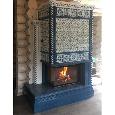 Изразцовый камин коллекции Птицы в синем цвете от производителя Ceramica