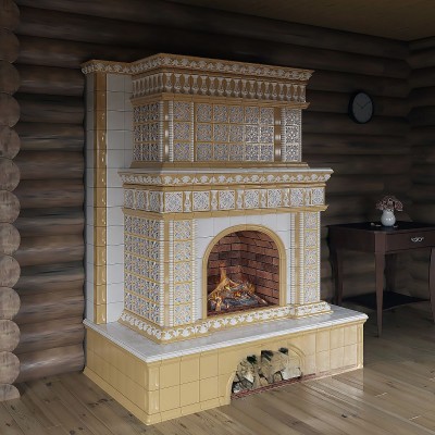 Изразцовый камин Усадьба с дровником от производителя Ceramica