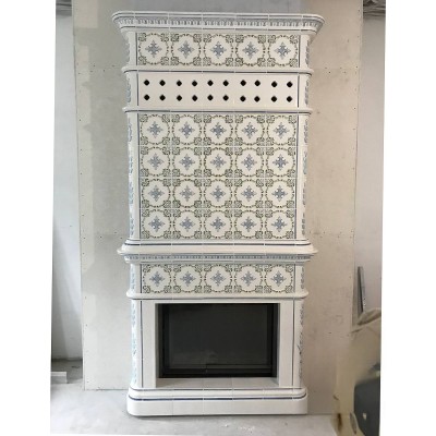 Пристенный изразцовый камин "Элеганс 20x20" в пастельной росписи от производителя Ceramica
