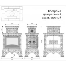 Изразцовый камин Кострома центральный двухъярусный однотонный А