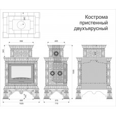 Изразцовый камин Кострома пристенный двухъярусный однотонный А