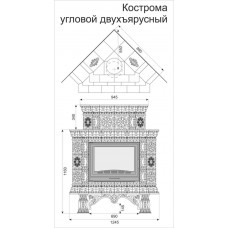 Изразцовый камин Кострома угловой двухъярусный однотонный А