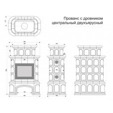 Изразцовый камин Прованс центральный двухъярусный однотонный А с дровником