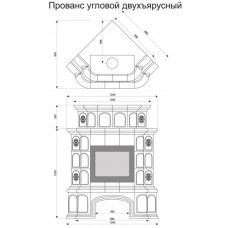 Изразцовый камин Прованс угловой двухъярусный однотонный А с дровником