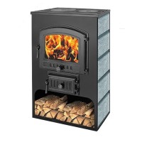 Печь-Камин ВЕЗУВИЙ ПК-03 (224) с плитой "Везувий В3", амфиболит 12 кВт (200 м3) Ø150мм