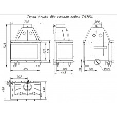 Каминная топка Экокамин Альфа 700 L два стекла левая