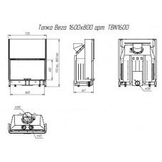Каминная топка ВЕГА 1600 B чёрный шамот подовое горение