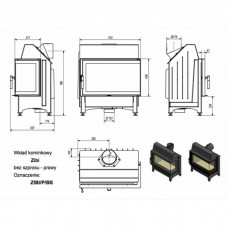 Каминная топка Kratki Zibi/P/BS (угловое стекло справа)